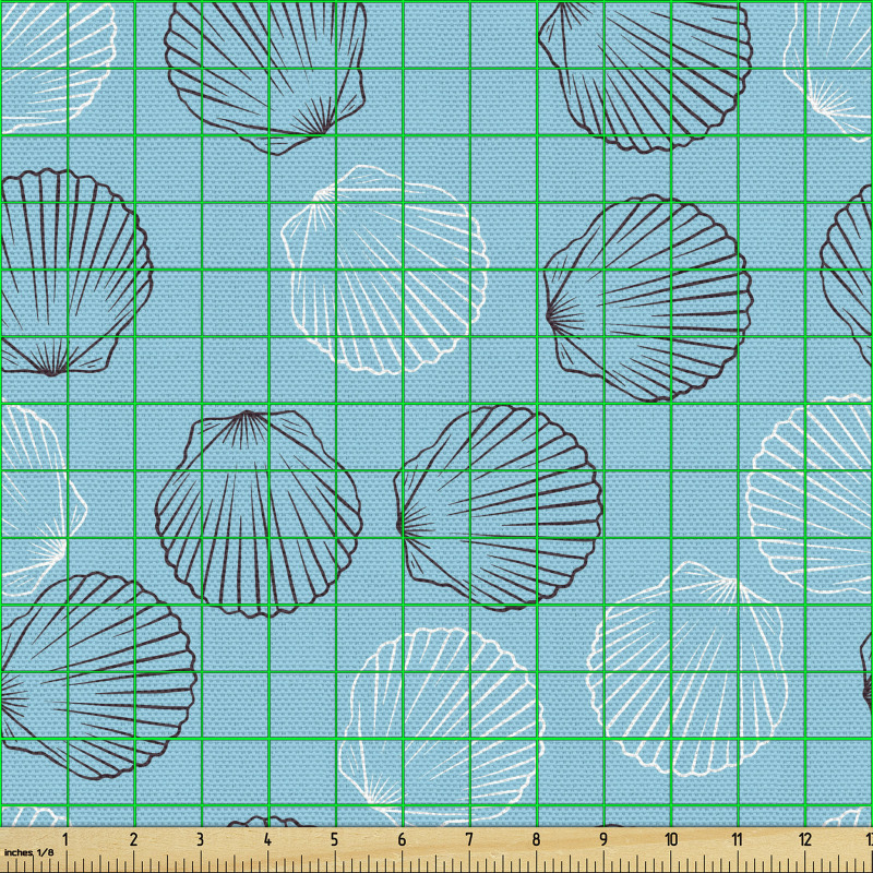 Midye Parça Kumaş Çizgisel Gerçekçi Deniz Kabuğu Çizimleri