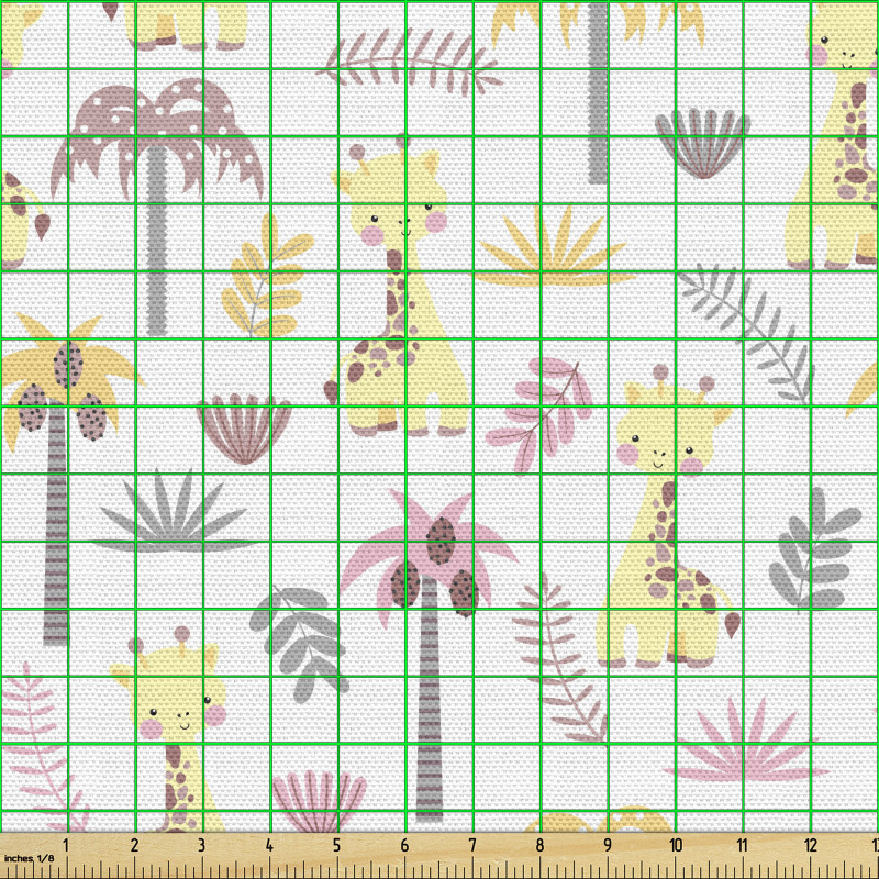 Doğa Parça Kumaş Çocuksu Çizim ile Ormandaki Zürafa Görseli