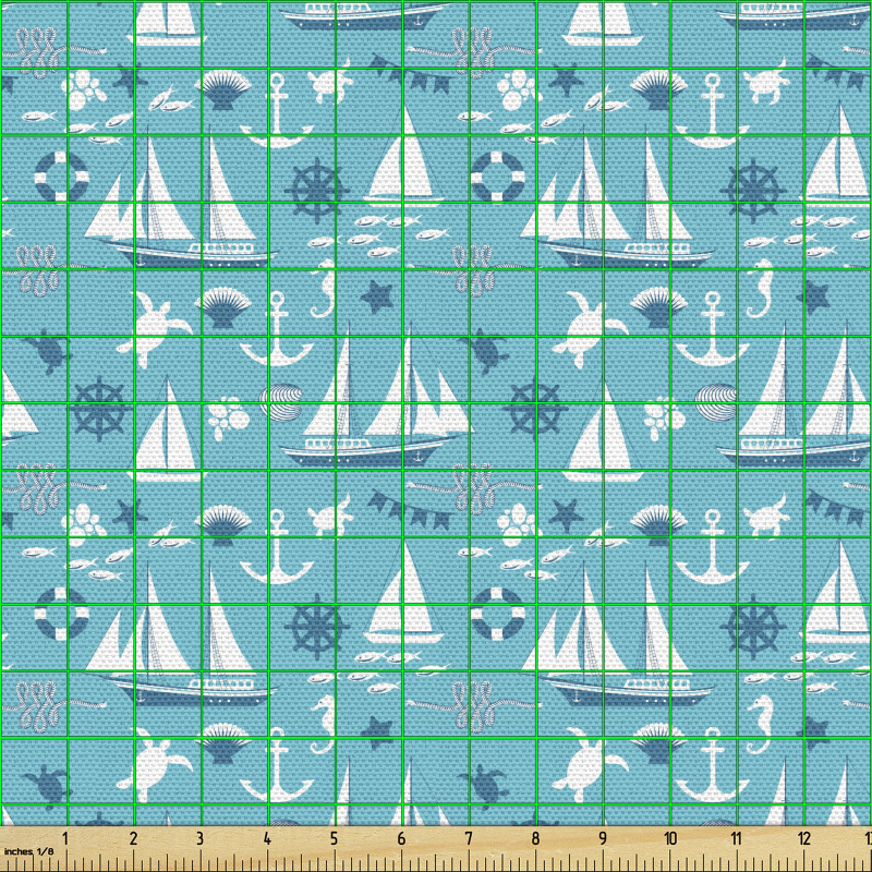 Nautical Parça Kumaş Denizcilik Yelken ve Gemi Temalı Görsel