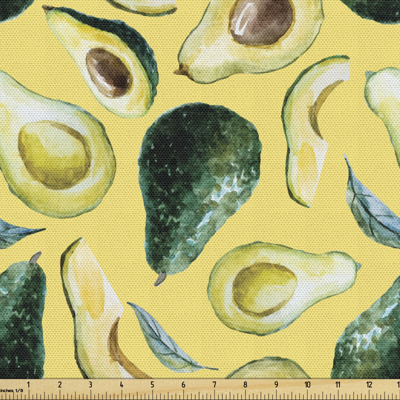 Avokado Parça Kumaş Sulu Boya Tarzında Çizilmiş Sağlıklı Meyve