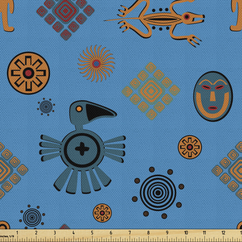 Kültürel Parça Kumaş Antik Kuş Kertenkele ve Maske Desenleri