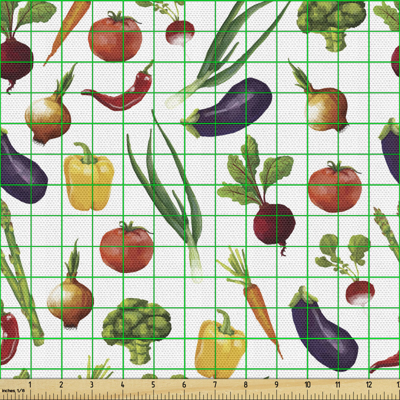 Sebze Parça Kumaş Pırasa Biber Patlıcan Soğan ve Brokoli Çizimi