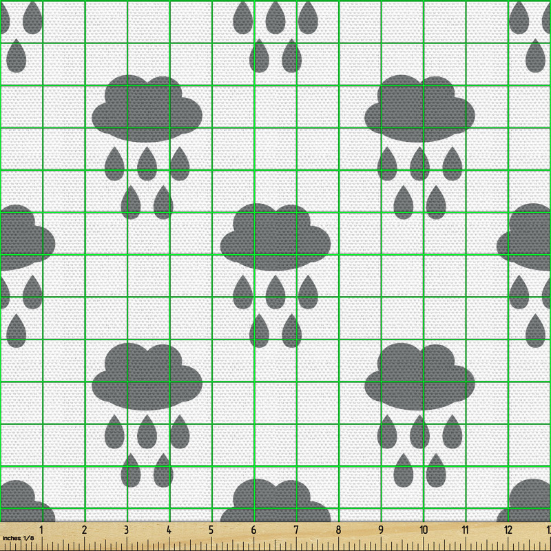 Yağmur Parça Kumaş Bulutlar ve Su Parçacıkları Minimal Desen
