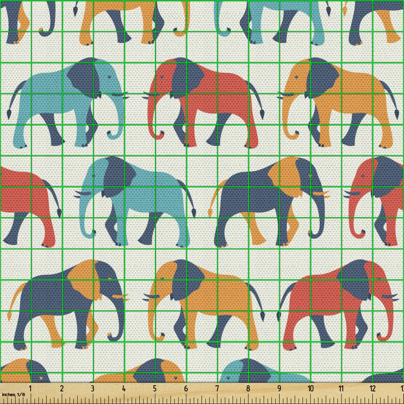 Fil Parça Kumaş Rengarenk Hortumlu Hayvan Tekrarlı Desenler