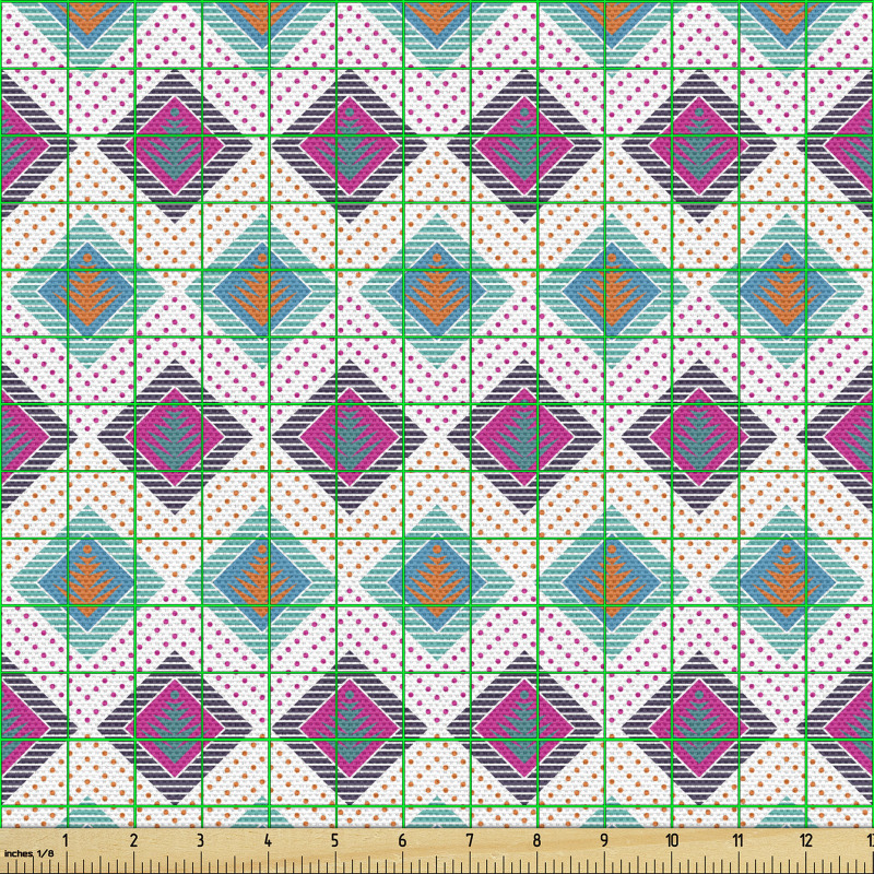 Geometrik Parça Kumaş Mor Mavi ve Sarı Dörtgenler Desenli Şekil