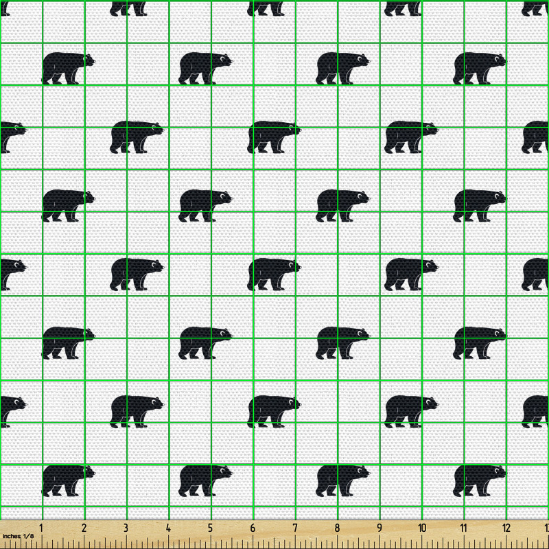 Hayvanlar Parça Kumaş Beyaz Fon Üzerindeki Siyah Ayı Desenli