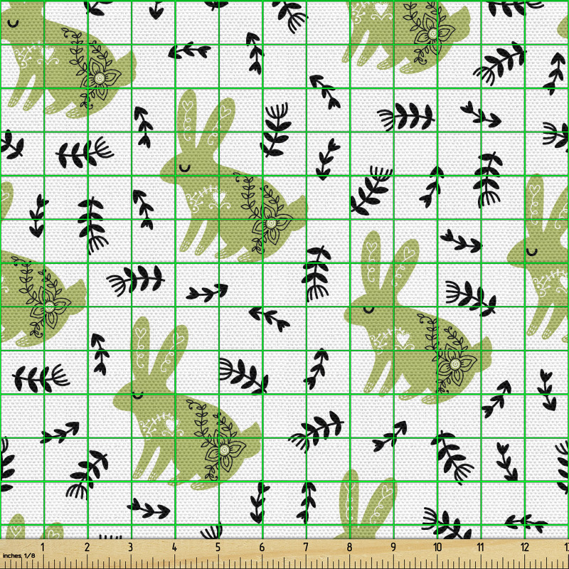 Tavşan Parça Kumaş Minimal Bitkiler ve Zıplamayı Seven Hayvan