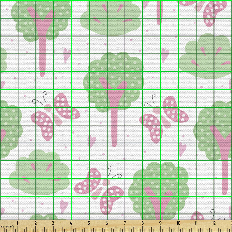 Orman Parça Kumaş Pastel Tarzda Doğa Ağaçları ve Kelebek Desen