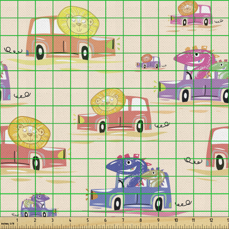 Araba Parça Kumaş Otomobil İçinde Giden Aslan ve Dinozorlar