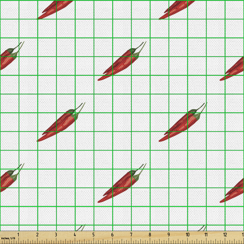 Biber Parça Kumaş Çapraz Şekilde Dizili Kırmızı Sebzeler Desen