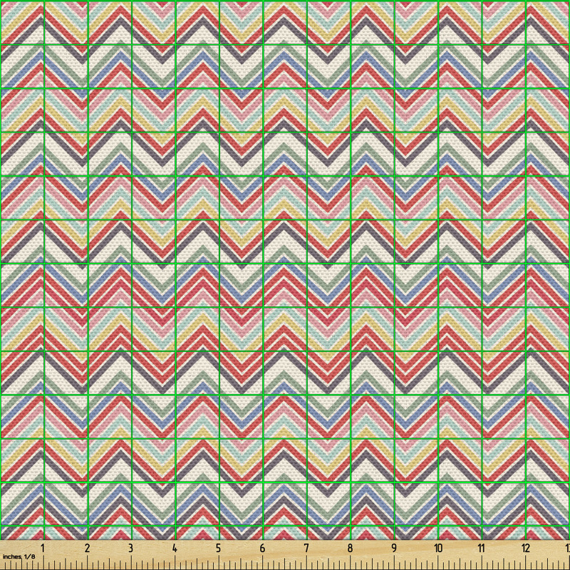 Şevron Parça Kumaş Yatay Şekilde Zikzak Stil Aralıksız Çizgiler