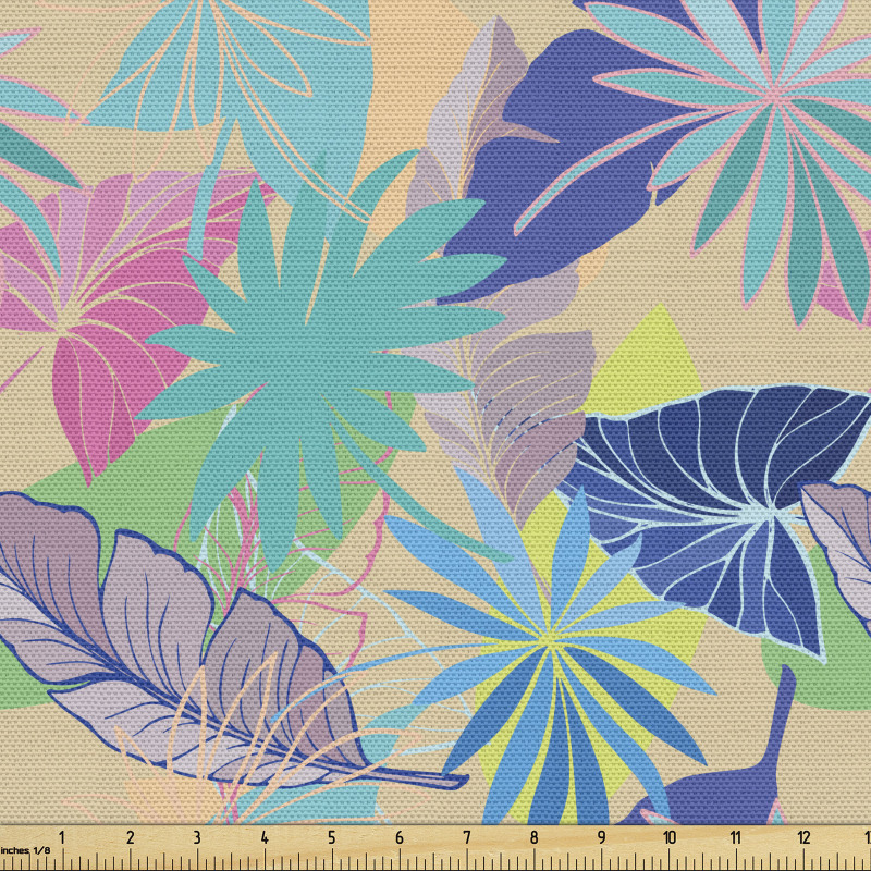 Moda Parça Kumaş Tropikal Yaz Çiçekleri ile Yaprakları Çizimi