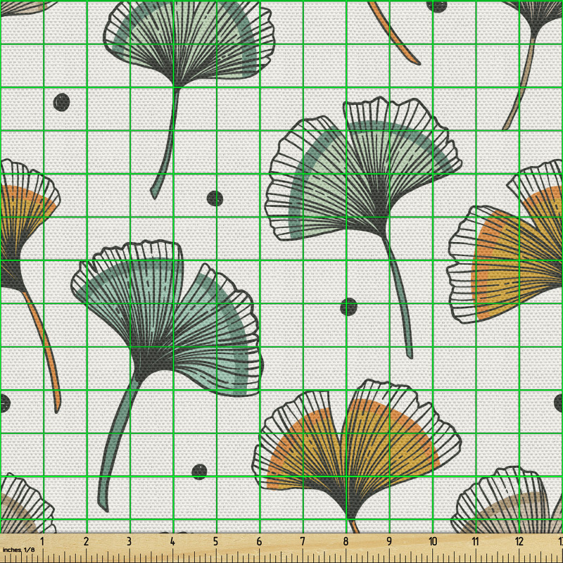 Çiçek Parça Kumaş Noktalı Arka Planda Gingko Yaprağı Görseli