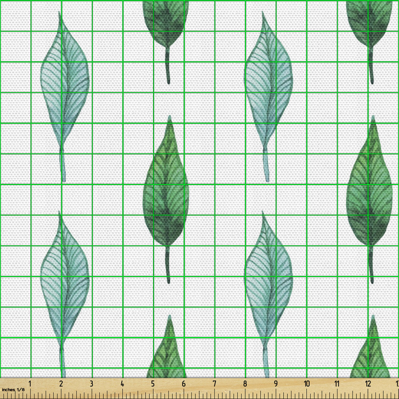 Floral Parça Kumaş Beyaz Fon Üstünde Suluboya Yapraklar Desenli