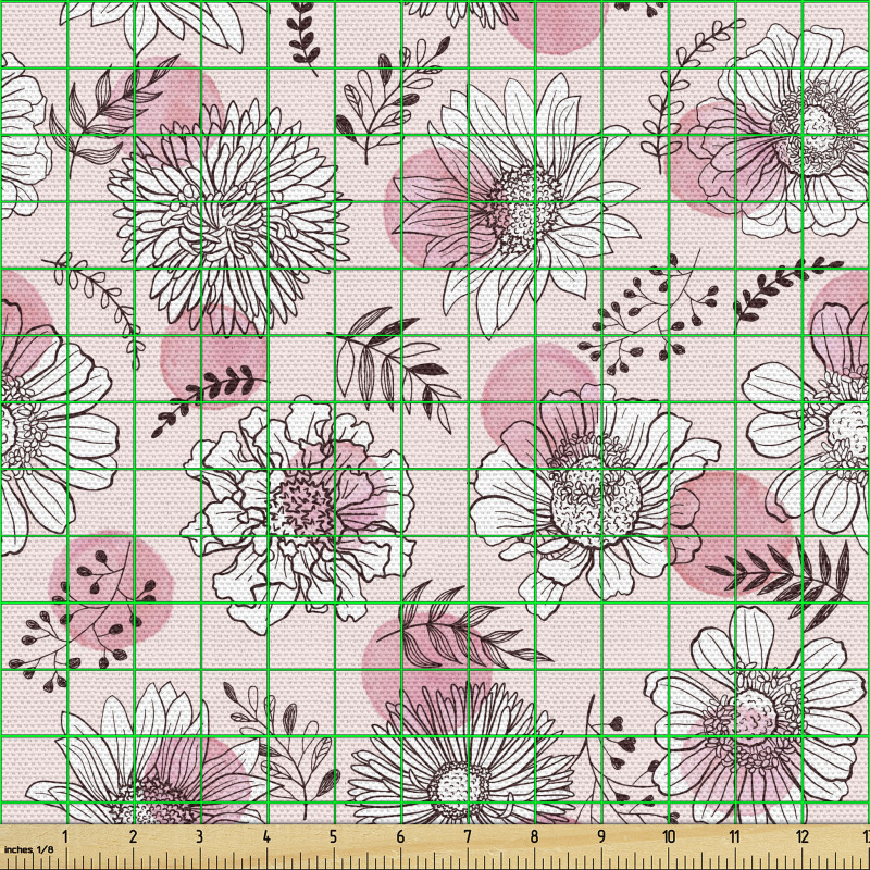 Botanik Parça Kumaş Farklı Tarzda Yapraklı Çiçeklerden Desen
