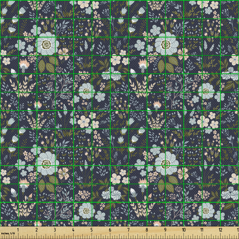 Botanik Parça Kumaş Minimal Tarzda Tekrarlı Çiçekler Tasarımı