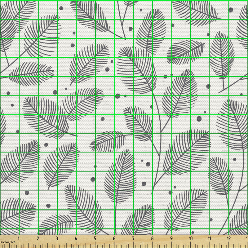 Botanik Parça Kumaş Tüye Benzer Yapraklar ve Noktalardan Desen