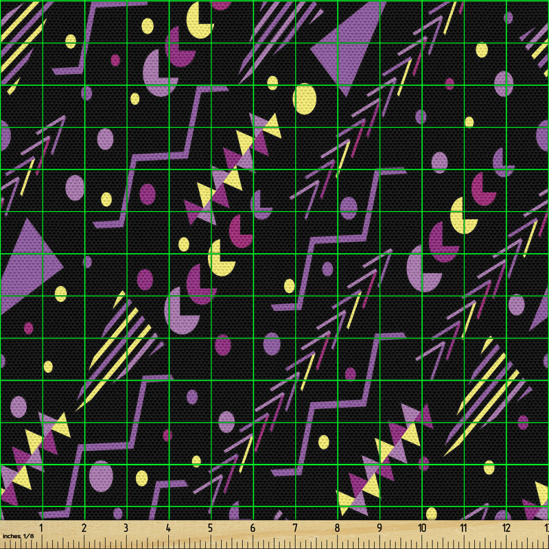 Geometrik Parça Kumaş Siyah Fon Üzerinde Mor Yıldızlar Desenli