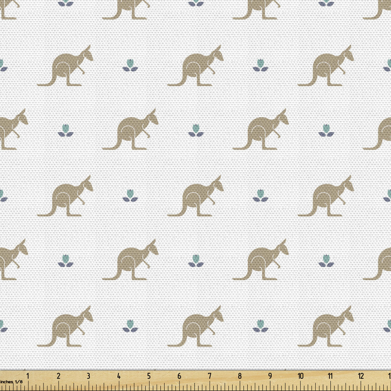 Hayvanlar Parça Kumaş Beyaz Fon Üzerinde Kanguru Desenli Çiçek