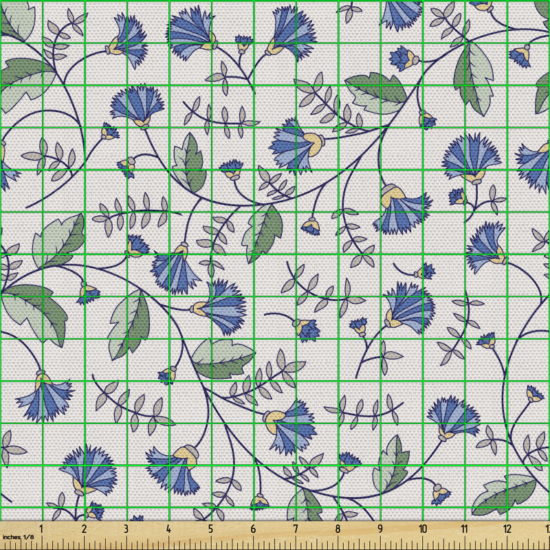 Botanik Parça Kumaş Kıvrımlı Dallardan Tekrarlı Çiçekler Model