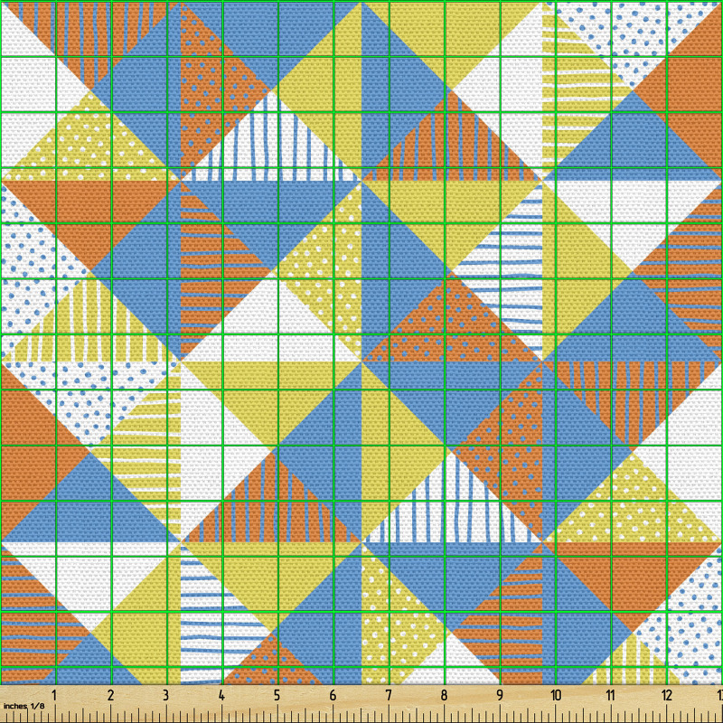 Geometrik Parça Kumaş Rengarenk Üçgenlerden Kareler Desenli