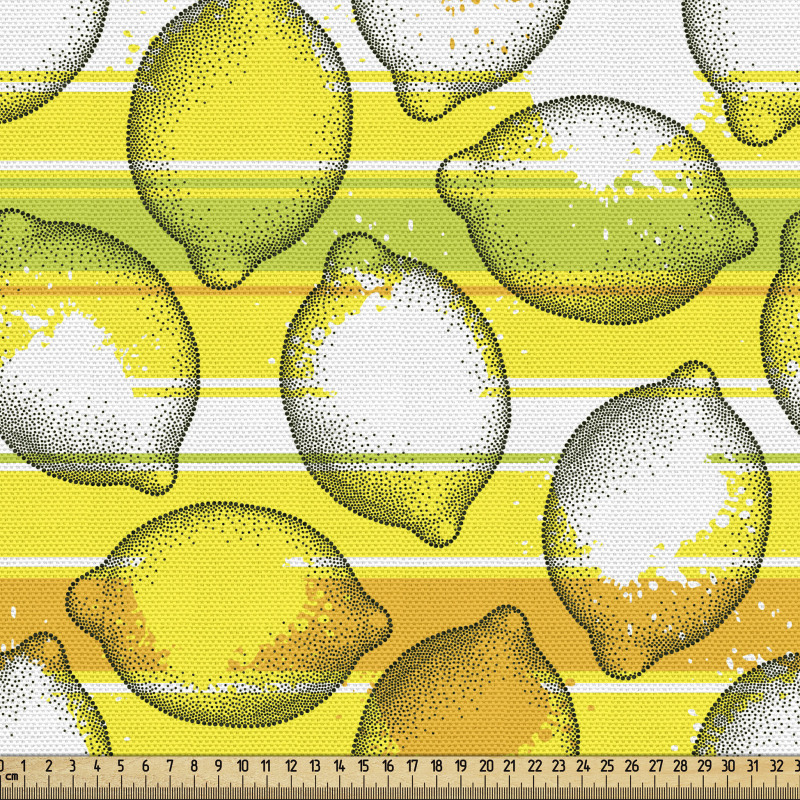 Yiyecek Parça Kumaş İri Benekli Limonlar Desenli Sarı Beyaz