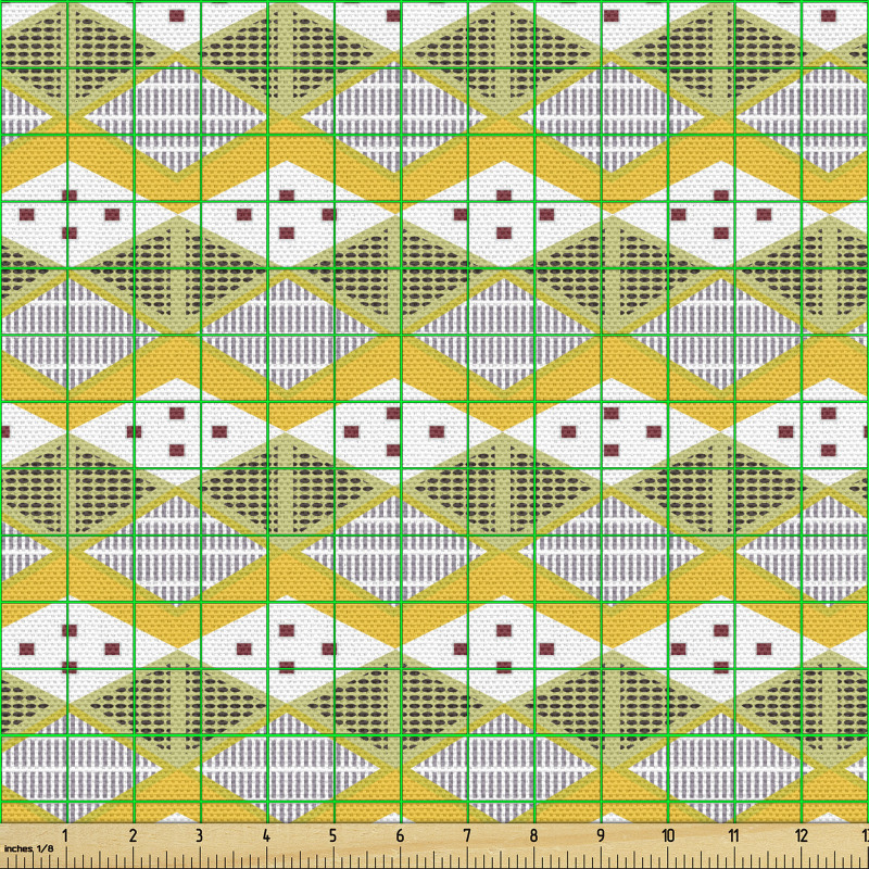 Geometrik Parça Kumaş Dörtgenli Zikzak Desenli Çizgili Sarı