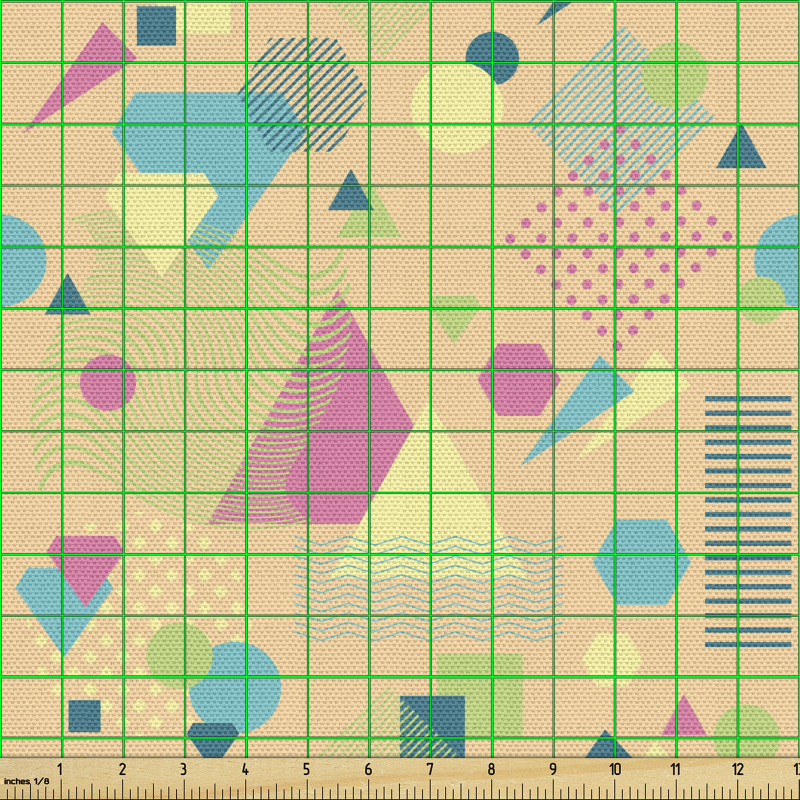 Soyut Parça Kumaş Pembe Fon Üzerinde Geometrik Şekiller Desenli