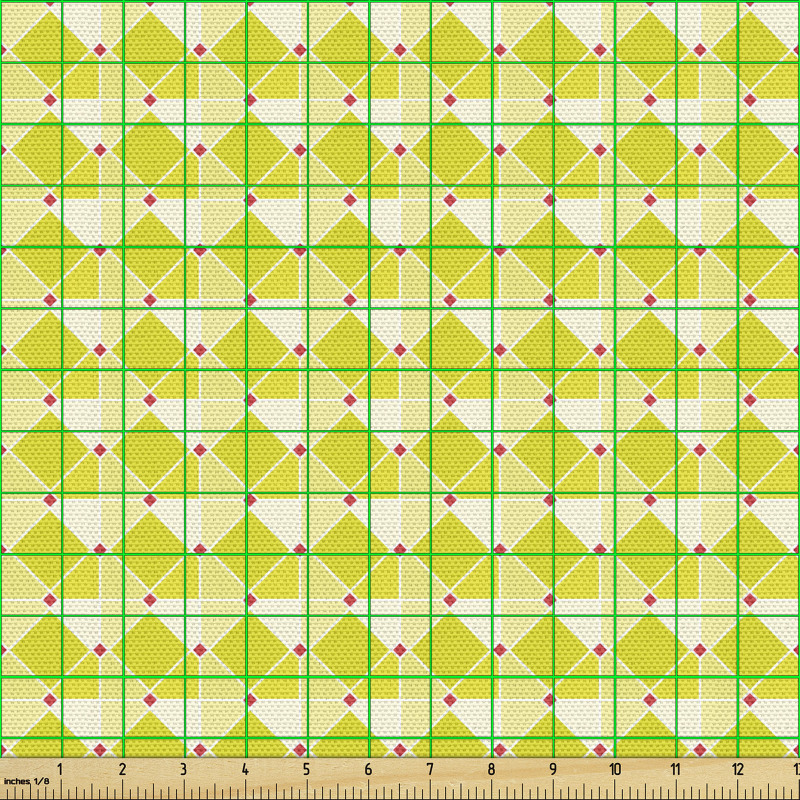 Geometrik Parça Kumaş Sapsarı Dörtgenler Desenli Beyaz Çokgen