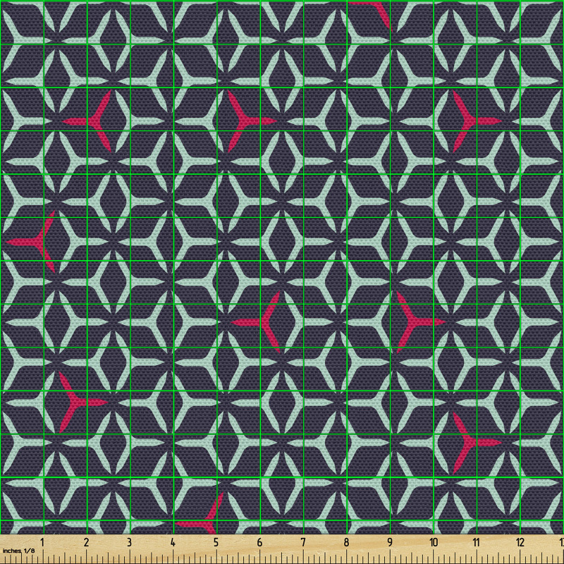 Geometrik Parça Kumaş Mavi Fon Üzerinde Pembe Yeşil Şekiller