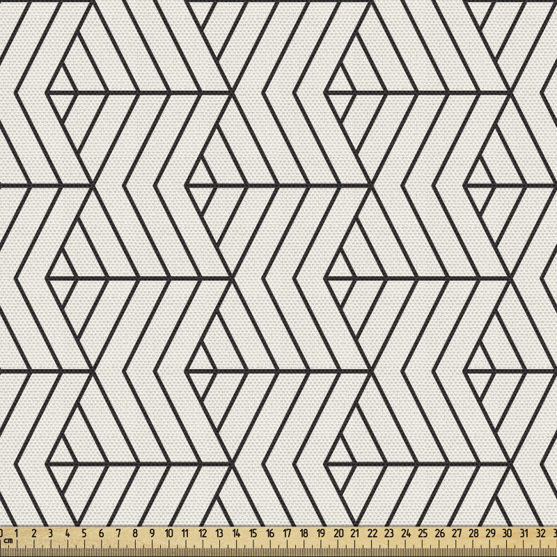 Geometrik Parça Kumaş Bej Antrasit Zikzaklı Çizgili Desenli