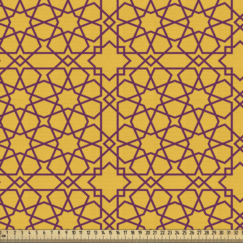 Geometrik Parça Kumaş Sarı ve Mor Yıldız Süslemeli Çizgili