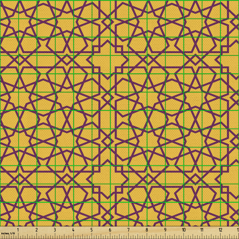 Geometrik Parça Kumaş Sarı ve Mor Yıldız Süslemeli Çizgili