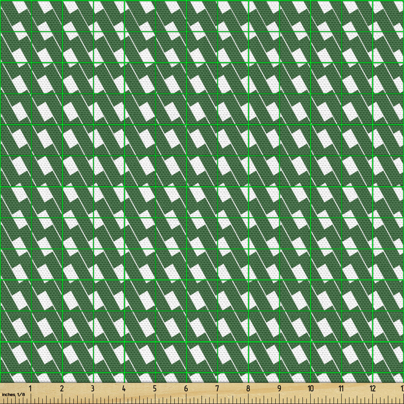 Soyut Parça Kumaş Yeşil ve Beyaz Geometrik Desenli Dörtgenler