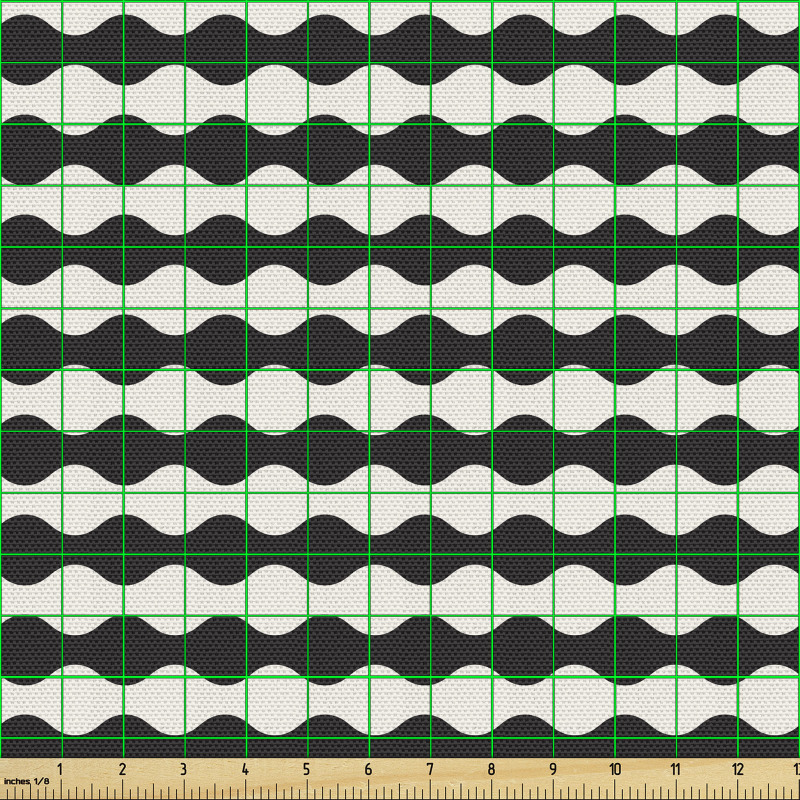 Geometrik Parça Kumaş Siyah Dalgalı Tekrarlayan Desenler Şık