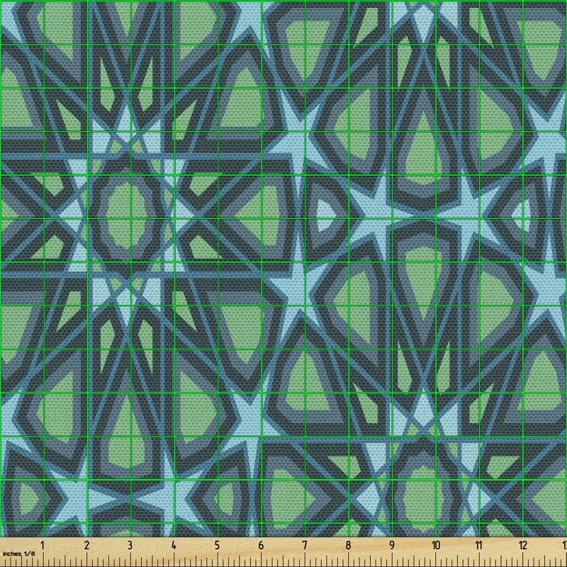 Etnik Parça Kumaş Mavi Geometrik Süslemeli Yıldız Şekil Dizayn