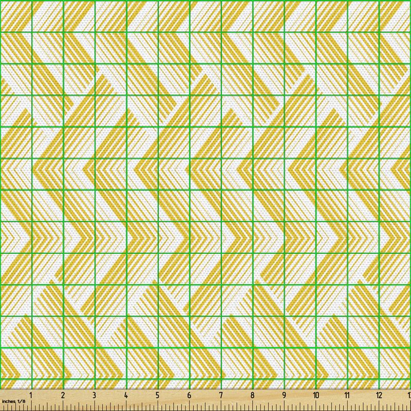 Geometrik Parça Kumaş Sarı ve Beyaz Zikzaklar Desenli Çizgiler