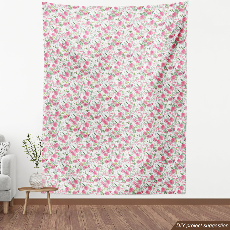 Floral Parça Kumaş Pembe Lale Desenli