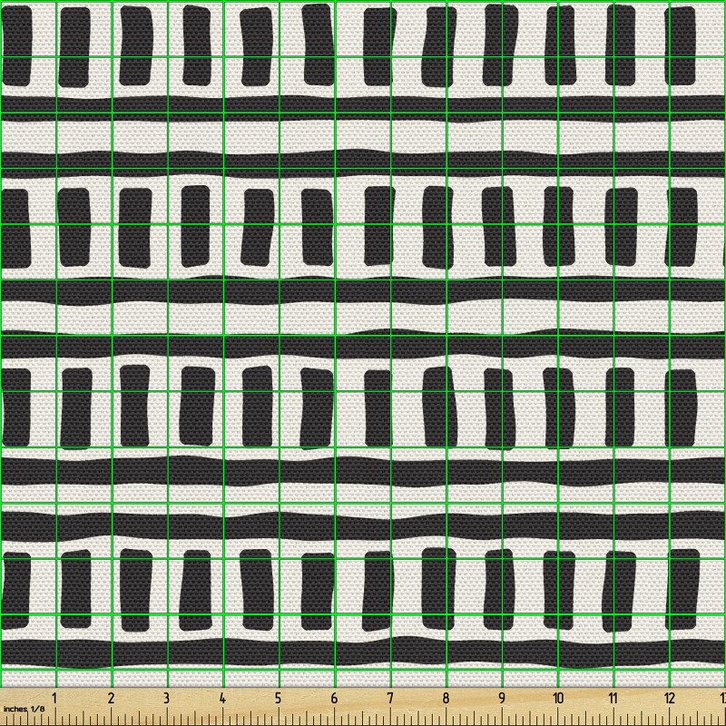 Geometrik Parça Kumaş Uzun Yatay Şeritler ile Kısa Dikey Çizgi