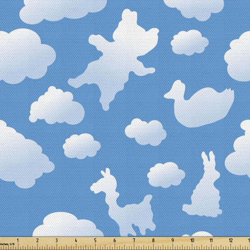 Gökyüzü Parça Kumaş Bulutlar ile Kelebek Tavşan Ördek Silueti