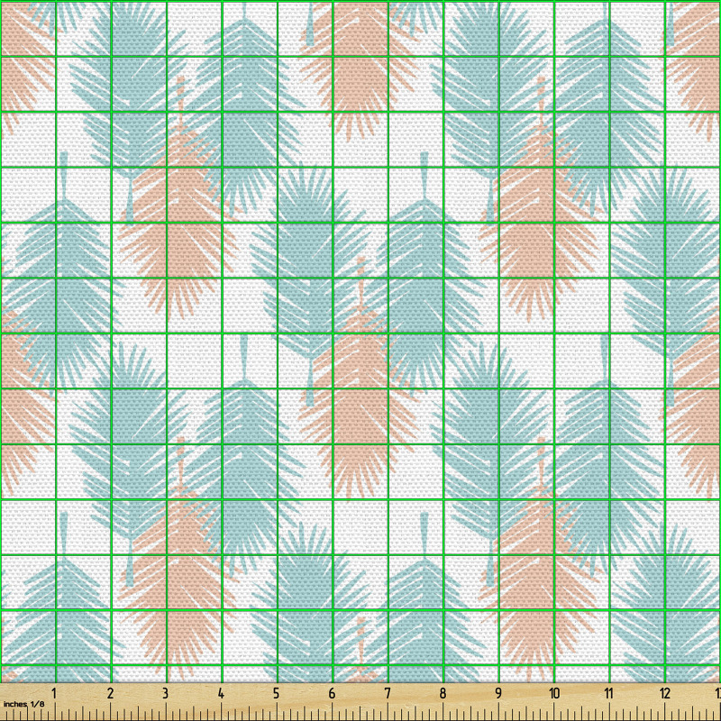 Palmiye Parça Kumaş Mavi ve Pembe Tropikal Yaprak Desenleri