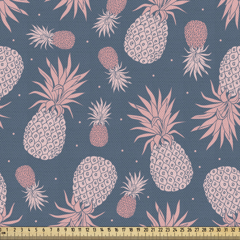 Meyve Parça Kumaş Mavi Arka Plan Üzerinde Pembe Ananas Deseni