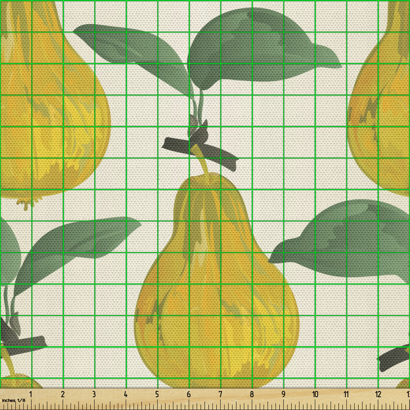 Meyve Parça Kumaş Suluboya ile Detaylı ve Güzel Armut Deseni