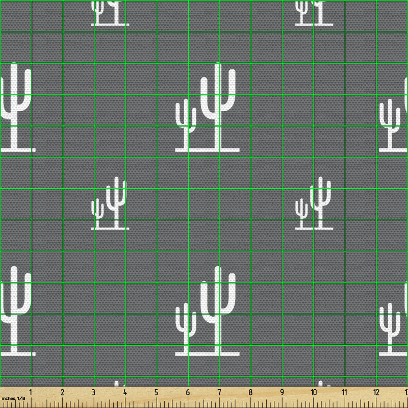 Karikatür Parça Kumaş Küçük ve Büyük Kaktüs İkonları Deseni
