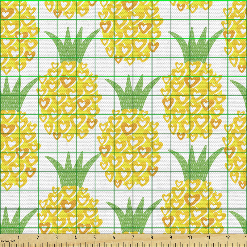 Ananas Parça Kumaş Kalplerden Yapılmış Egzotik Meyve Deseni