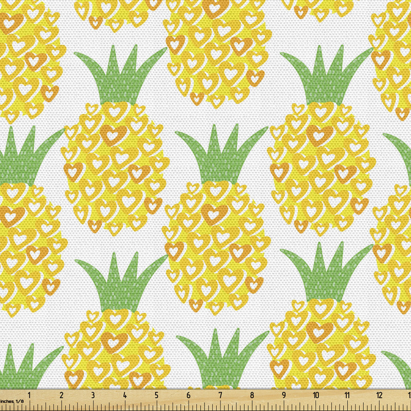 Ananas Parça Kumaş Kalplerden Yapılmış Egzotik Meyve Deseni