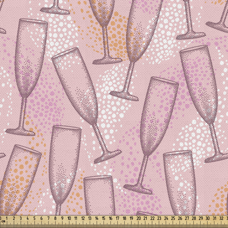 İçki Parça Kumaş Pembe Fon Üzerinde Şampanya Kadehi Desenli