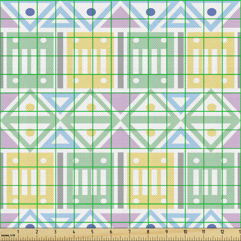 Etnik Parça Kumaş Üçgen ve Kareler ile Sevimli Geometrik Desen