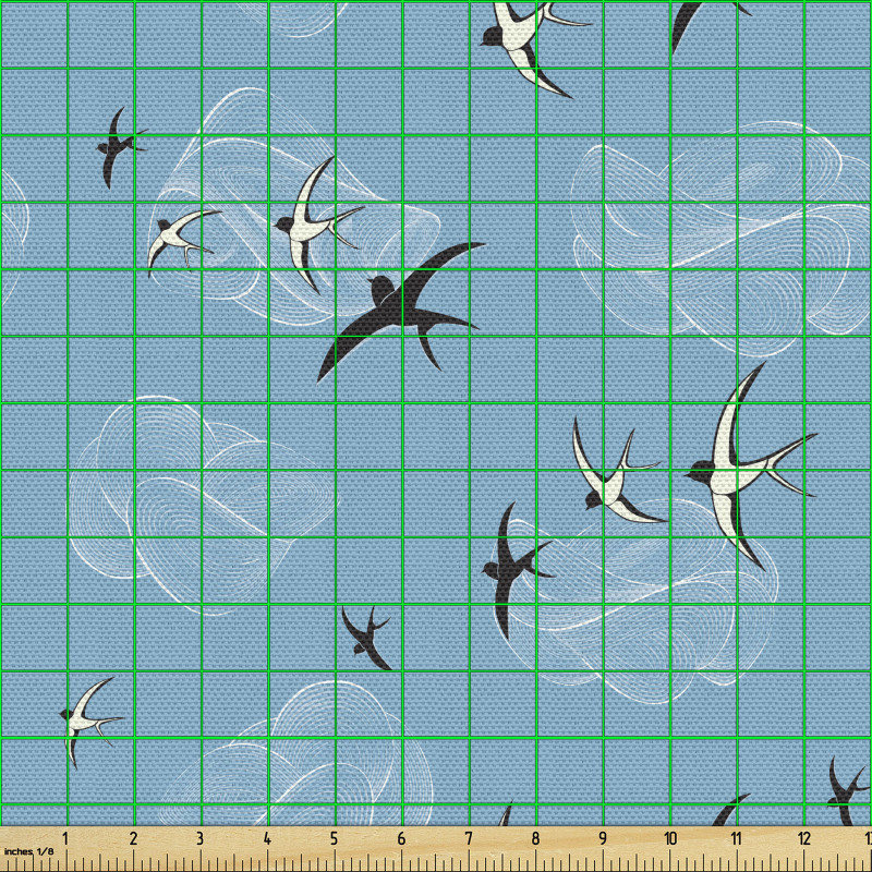 Kuşlar Parça Kumaş Sade Fon Üzerine Tekrarlanmış Uçan Martılar