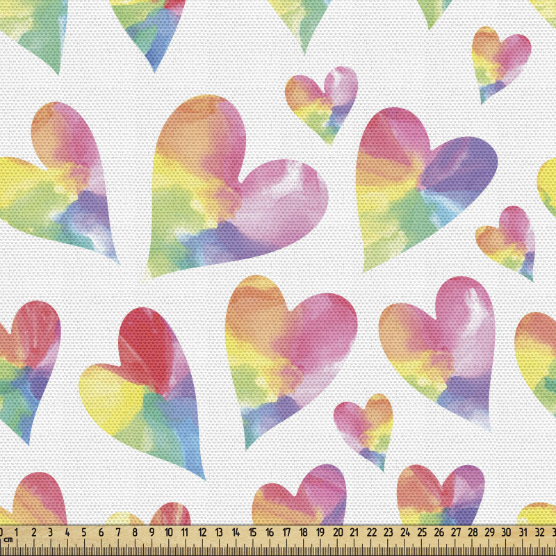 Sevgi Parça Kumaş Sulu Boyayla Yapılmış Tekrarlanan Kalpler